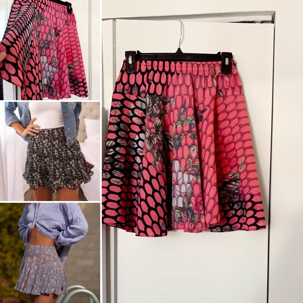 Floral painting mini skirt